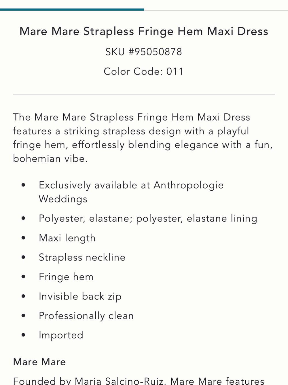 Anthropologie Maeve - Ivory Strapless Maxi Dress with Fringe Overlay - Picture 8 of 10